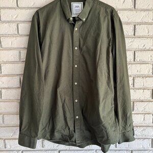 Zara Men’s Green Button Front Relaxed Fit Shirt XL